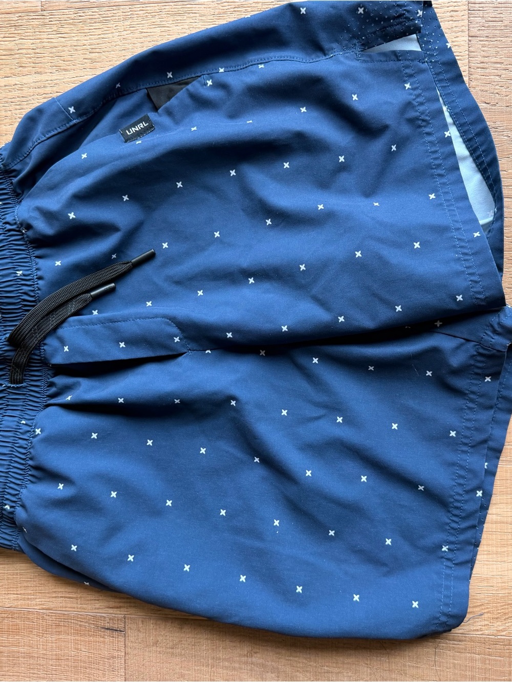 UNRL Men's Navy Athletic Shorts with Micro Cross Print
